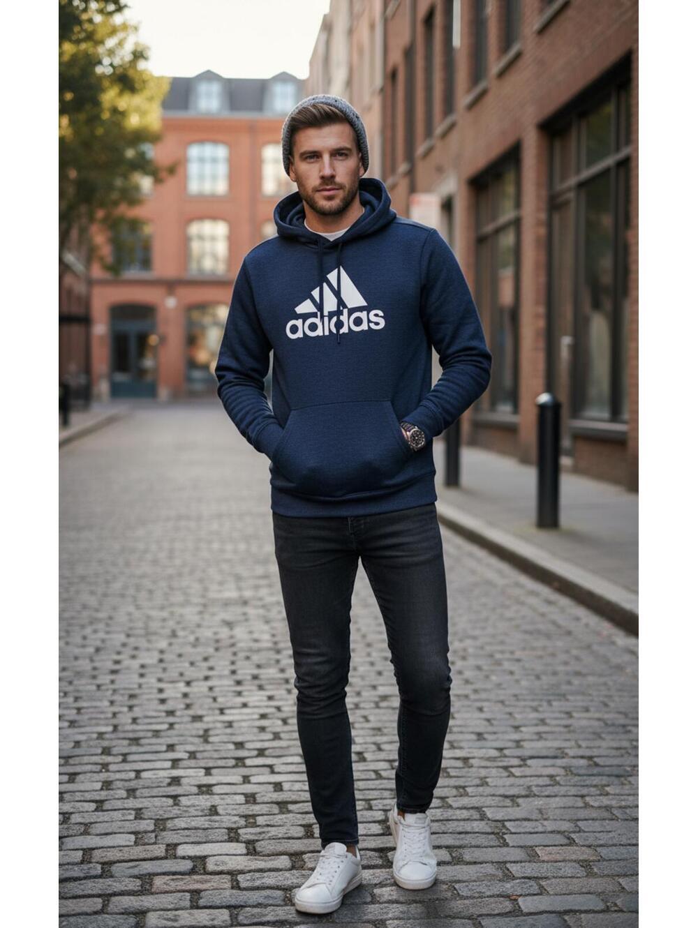 New Men's Navy Adidas Moisture Wicking Hooded Sweatshirt Size Small